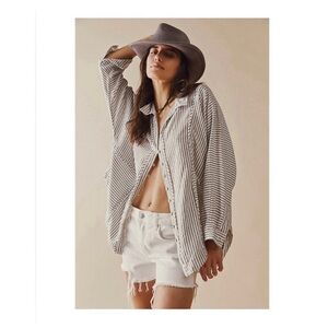 Free People One & Only Striped Linen Blend Top Sz XS